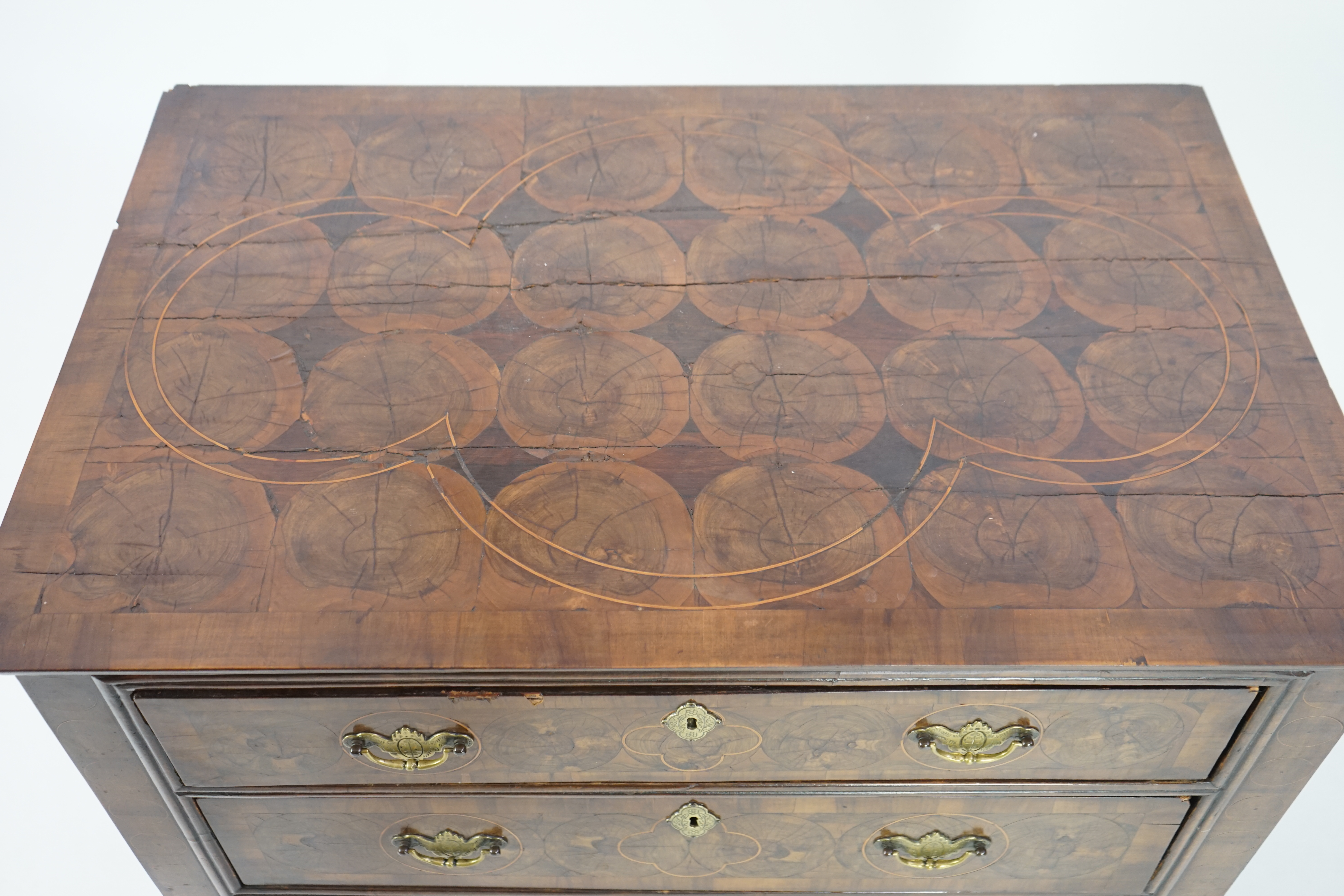 A William and Mary oyster veneered laburnum and walnut chest